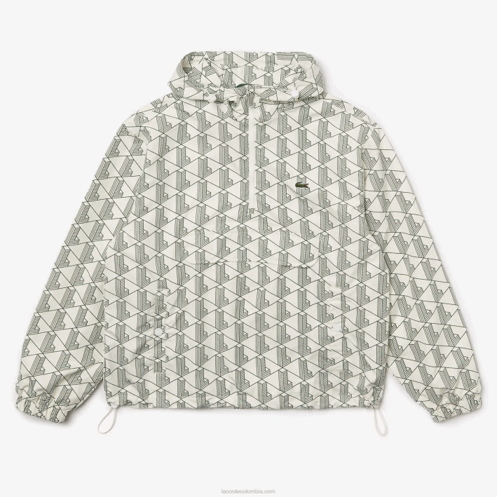hombres Lacoste 6F241291 blanco verde pt2 cortavientos estilo jersey con monograma en vivo