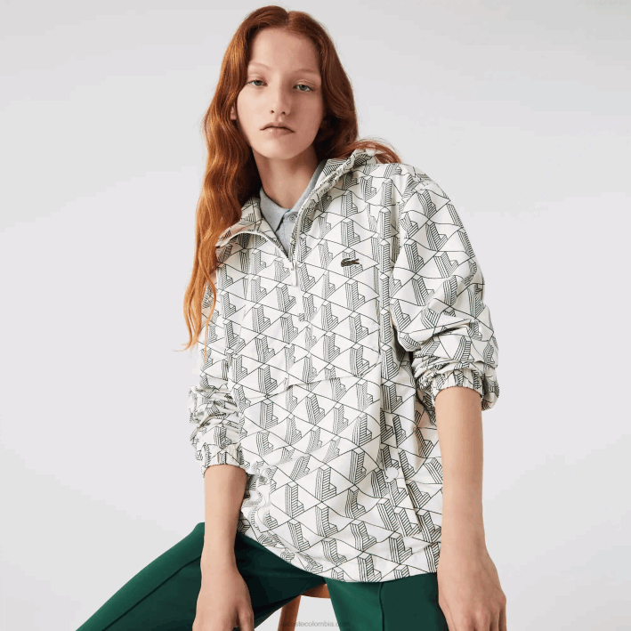 hombres Lacoste 6F241291 blanco verde pt2 cortavientos estilo jersey con monograma en vivo