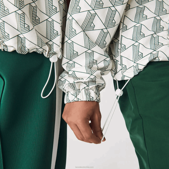 hombres Lacoste 6F241291 blanco verde pt2 cortavientos estilo jersey con monograma en vivo