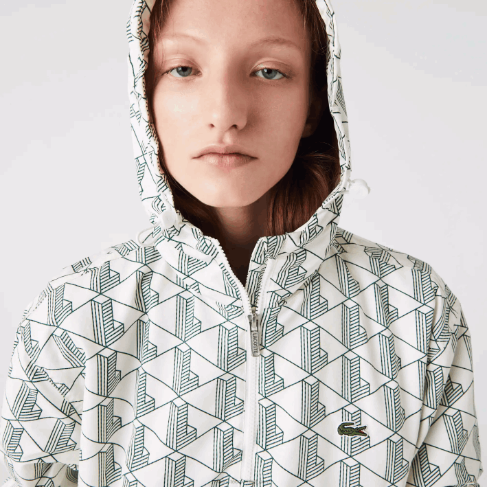 hombres Lacoste 6F241291 blanco verde pt2 cortavientos estilo jersey con monograma en vivo