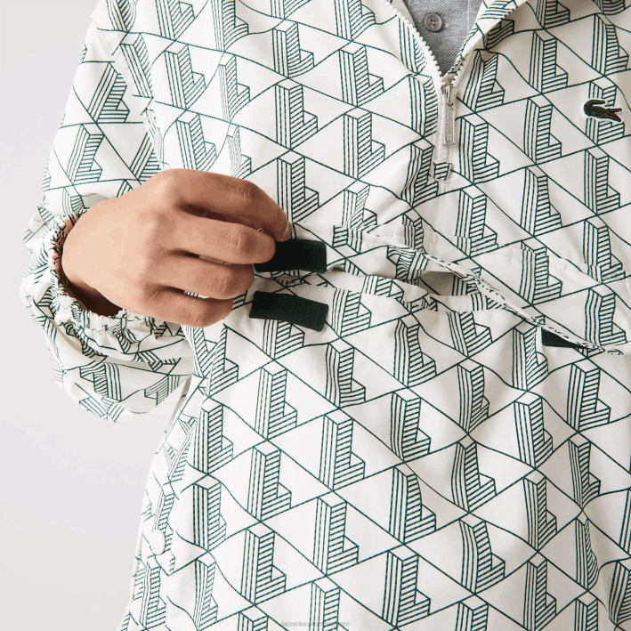 hombres Lacoste 6F241291 blanco verde pt2 cortavientos estilo jersey con monograma en vivo