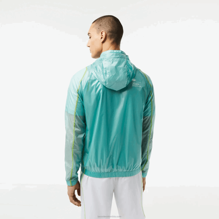 hombres Lacoste 6F241 menta br8 cortavientos deportivo impermeable con capucha