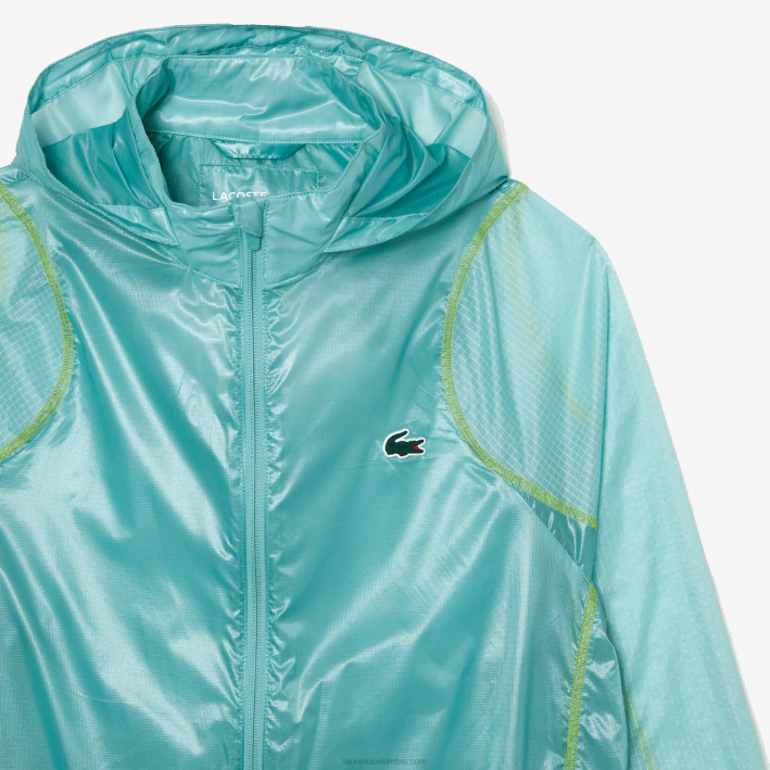 hombres Lacoste 6F241 menta br8 cortavientos deportivo impermeable con capucha