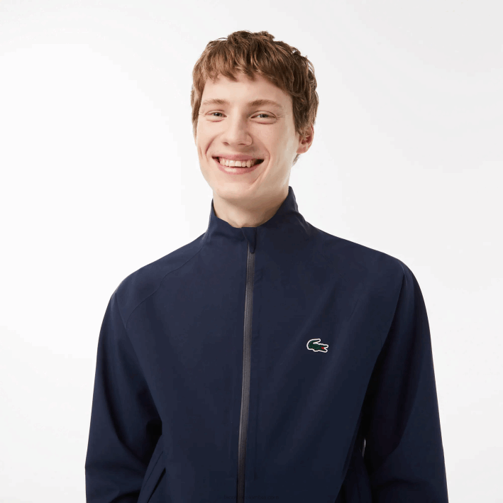hombres Lacoste 6F24394 azul marino 423 cortavientos impermeable con cierre de cremallera de golf