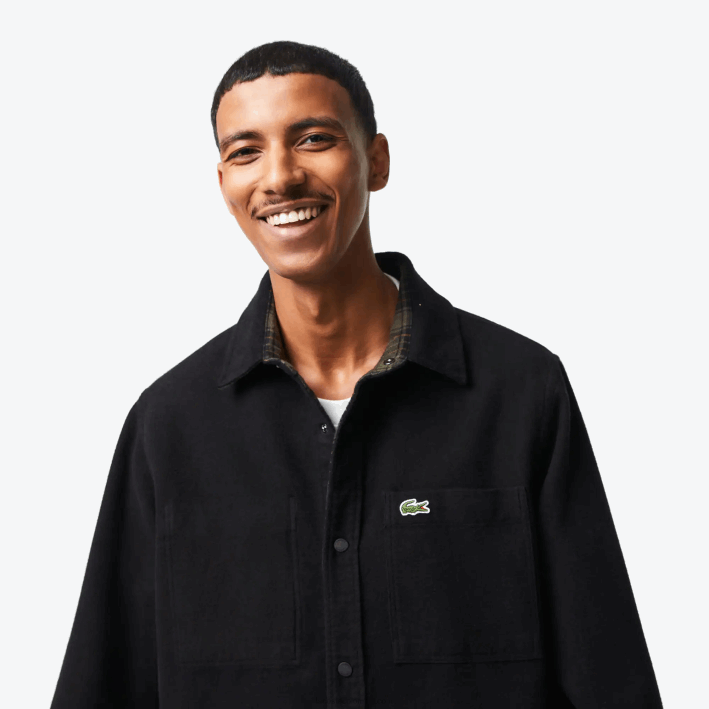 hombres Lacoste 6F241541 caqui verde blanco gby sobrecamisa reversible de franela de algodón