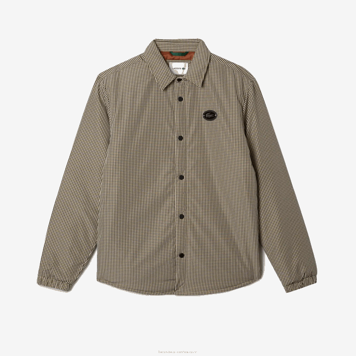 hombres Lacoste 6F241549 beige marino caqui verde 87e sobrecamisa repelente al agua con estampado de cuadros