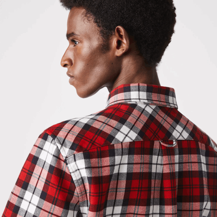 hombres Lacoste 6F241607 blanco rojo azul marino sxb sobrecamisa de franela gruesa de cuadros regular fit