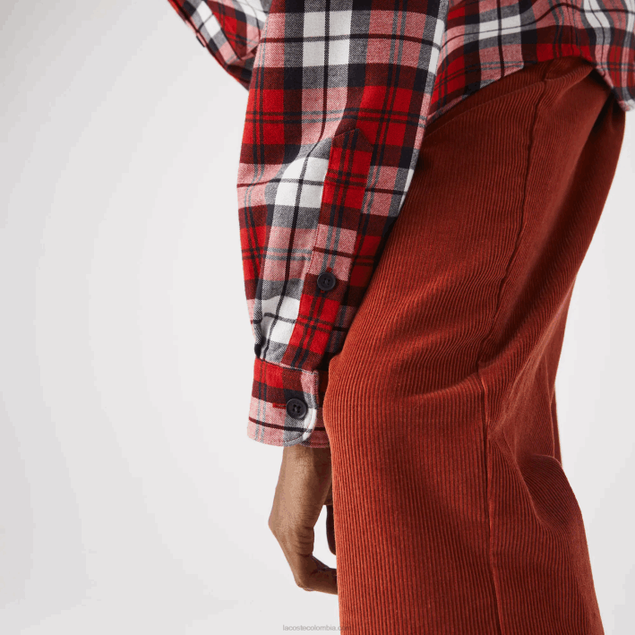 hombres Lacoste 6F241607 blanco rojo azul marino sxb sobrecamisa de franela gruesa de cuadros regular fit