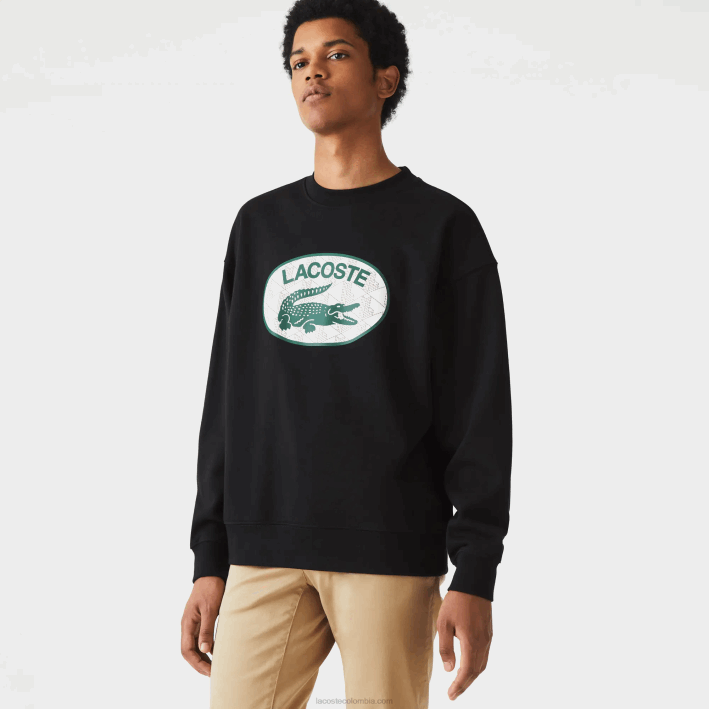 hombres Lacoste 6F241010 negro 031 sudadera holgada con monograma de la marca