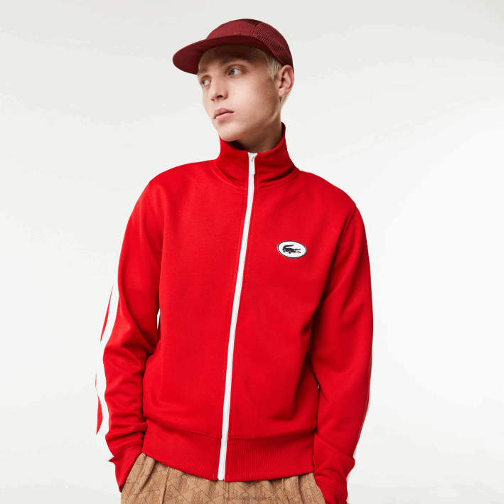 hombres Lacoste 6F241015 rojo 240 sudadera regular fit de piqué con cuello subido y cremallera