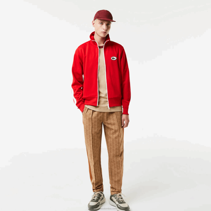 hombres Lacoste 6F241015 rojo 240 sudadera regular fit de piqué con cuello subido y cremallera
