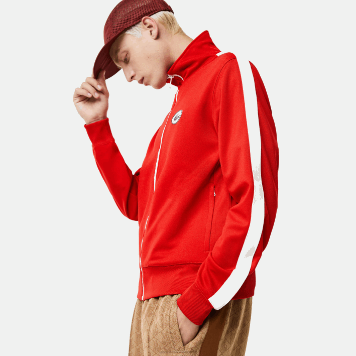 hombres Lacoste 6F241015 rojo 240 sudadera regular fit de piqué con cuello subido y cremallera