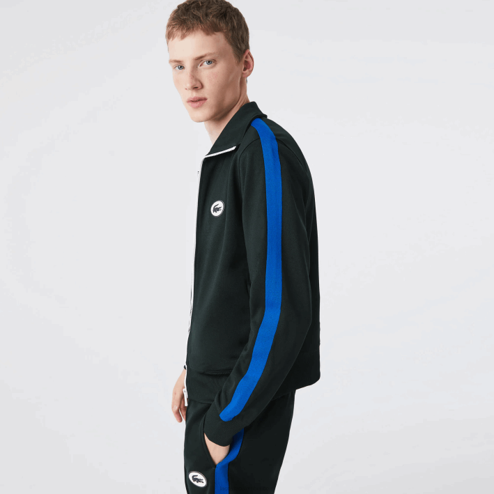 hombres Lacoste 6F241016 yzp verde sudadera regular fit de piqué con cuello subido y cremallera