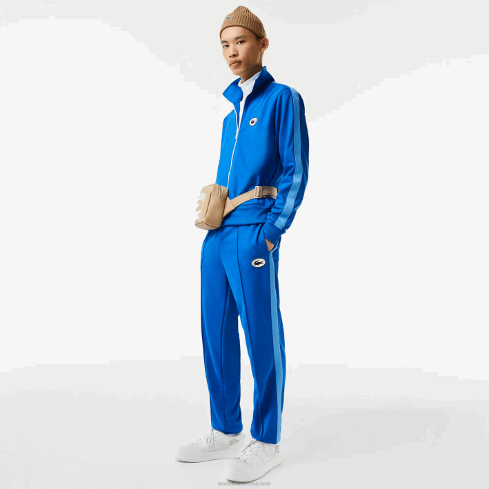 hombres Lacoste 6F241017 azul k1q sudadera regular fit de piqué con cuello subido y cremallera