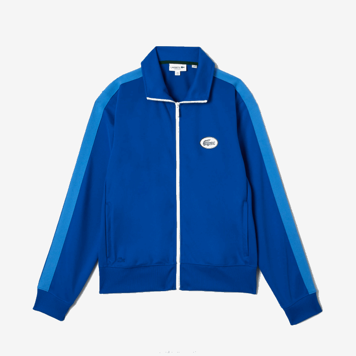 hombres Lacoste 6F241017 azul k1q sudadera regular fit de piqué con cuello subido y cremallera