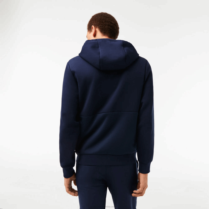 hombres Lacoste 6F241019 azul marino 423 sudadera con capucha y paneles de malla deportiva