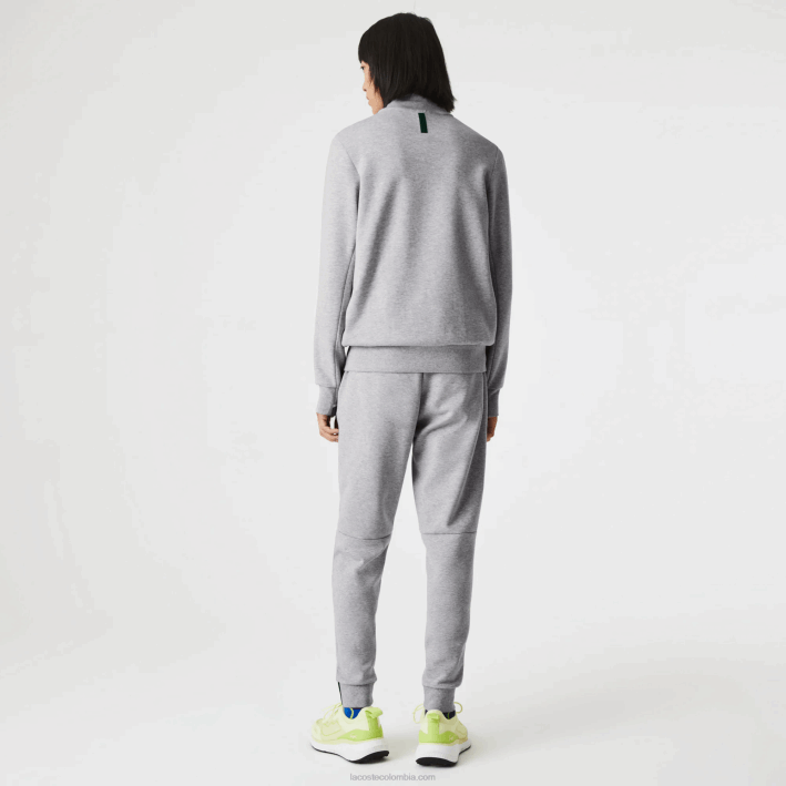 hombres Lacoste 6F241022 lomo gris cca sudadera con cremallera y cuello alto en mezcla de algodón