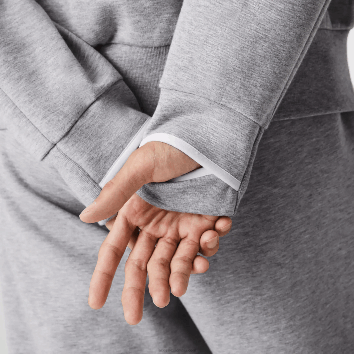 hombres Lacoste 6F241022 lomo gris cca sudadera con cremallera y cuello alto en mezcla de algodón