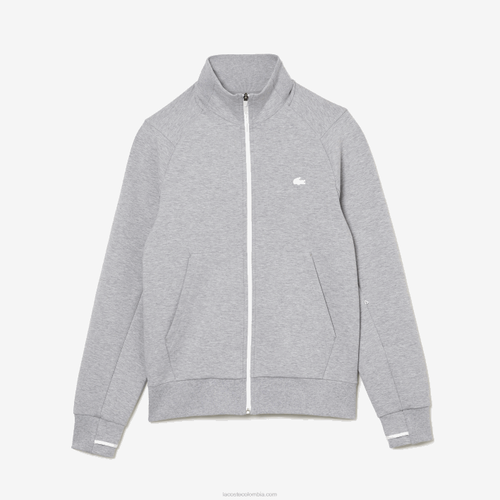 hombres Lacoste 6F241022 lomo gris cca sudadera con cremallera y cuello alto en mezcla de algodón