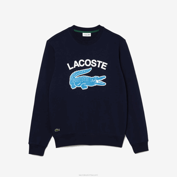 hombres Lacoste 6F241029 azul marino 166 sudadera con estampado de cocodrilo y cuello redondo