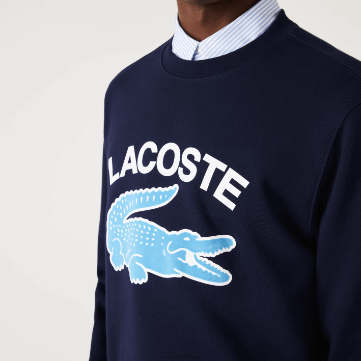 hombres Lacoste 6F241029 azul marino 166 sudadera con estampado de cocodrilo y cuello redondo