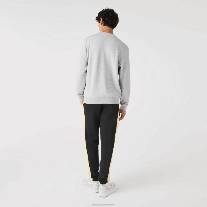 hombres Lacoste 6F241030 lomo gris cca sudadera con estampado de cocodrilo y cuello redondo