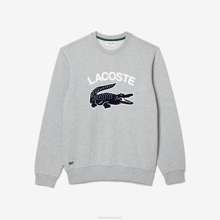 hombres Lacoste 6F241030 lomo gris cca sudadera con estampado de cocodrilo y cuello redondo