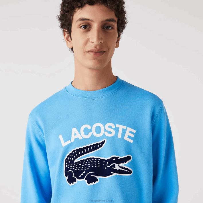 hombres Lacoste 6F241031 azul 4xa sudadera con estampado de cocodrilo y cuello redondo
