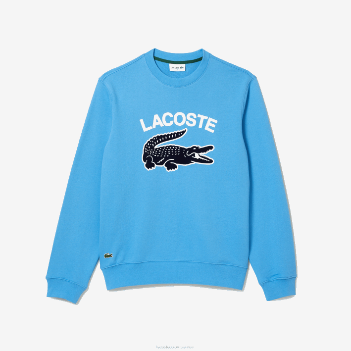 hombres Lacoste 6F241031 azul 4xa sudadera con estampado de cocodrilo y cuello redondo