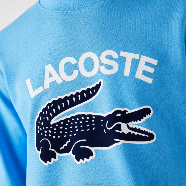 hombres Lacoste 6F241031 azul 4xa sudadera con estampado de cocodrilo y cuello redondo