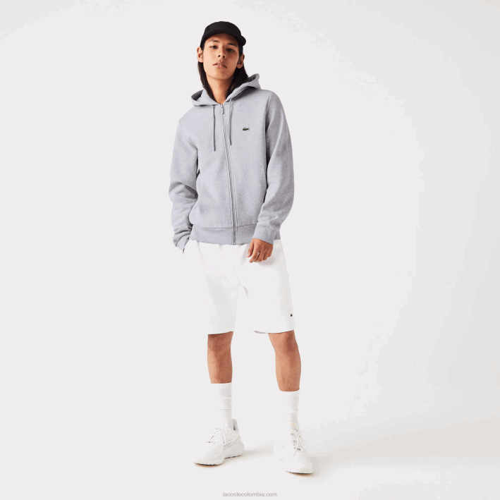 hombres Lacoste 6F241039 lomo gris cca sudadera con cremallera y bolsillo canguro