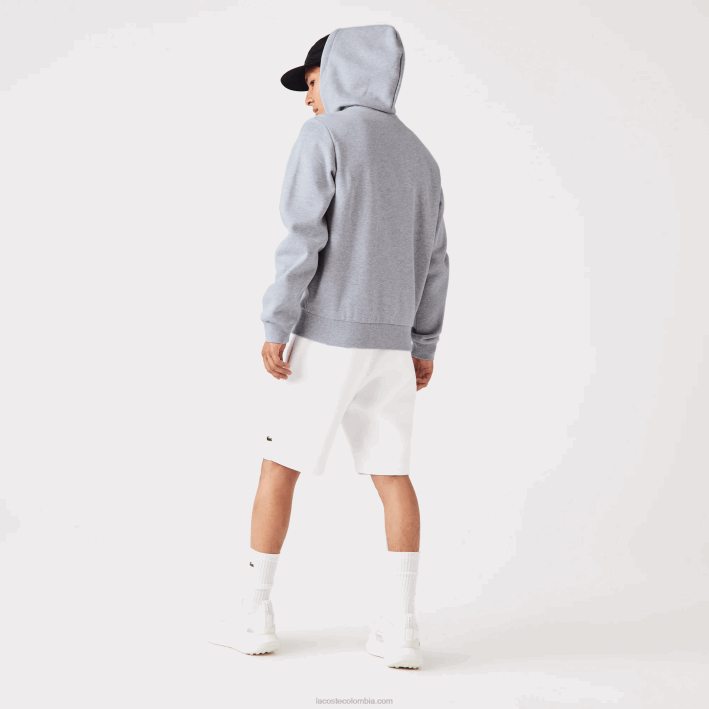 hombres Lacoste 6F241039 lomo gris cca sudadera con cremallera y bolsillo canguro