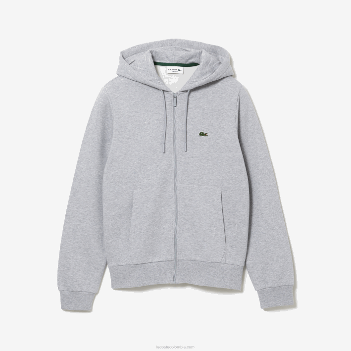 hombres Lacoste 6F241039 lomo gris cca sudadera con cremallera y bolsillo canguro