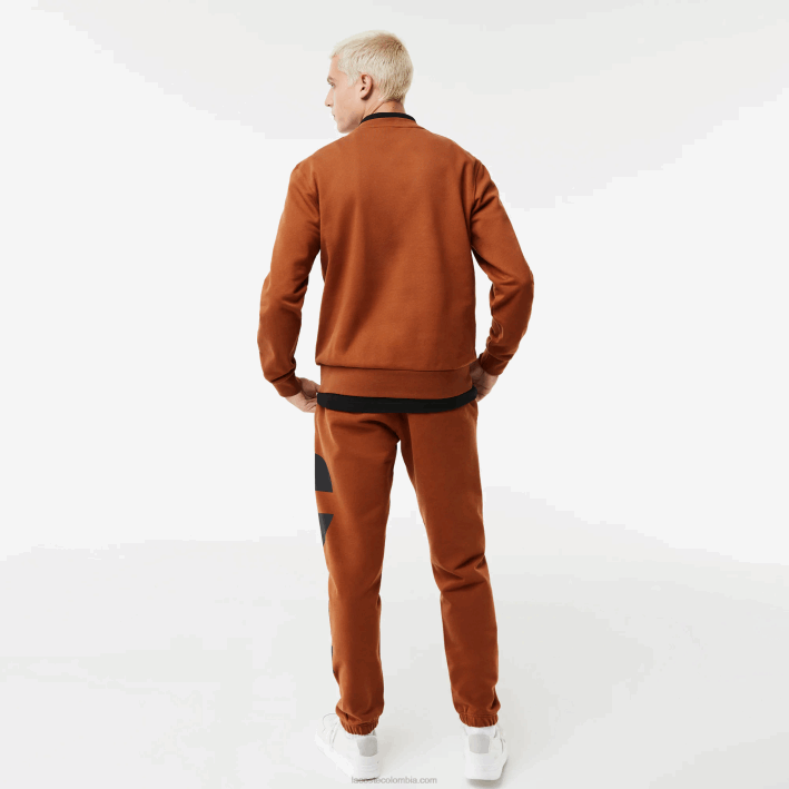 hombres Lacoste 6F241040 marrón 3pb sudadera de corte clásico con letras en contraste