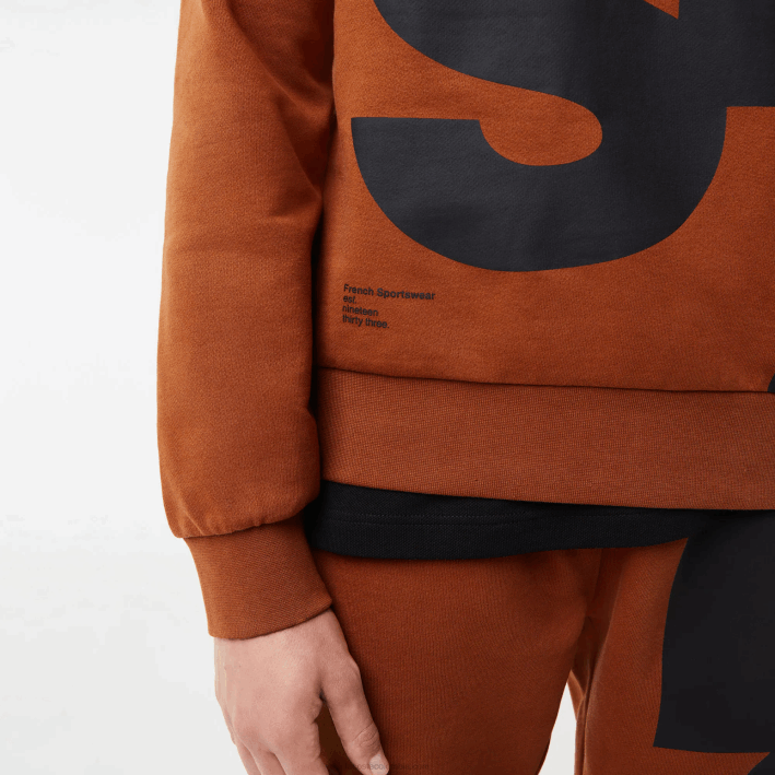 hombres Lacoste 6F241040 marrón 3pb sudadera de corte clásico con letras en contraste