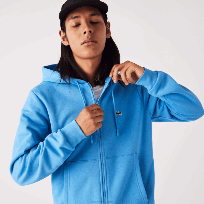 hombres Lacoste 6F241047 azul 4xa sudadera con cremallera y bolsillo canguro