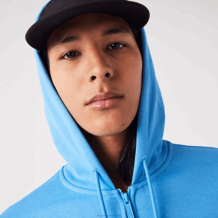 hombres Lacoste 6F241047 azul 4xa sudadera con cremallera y bolsillo canguro