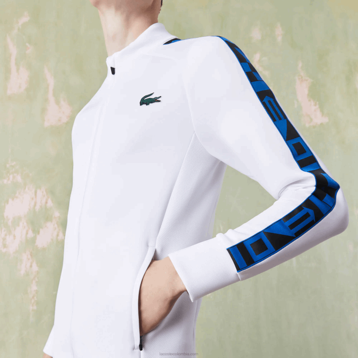 hombres Lacoste 6F241052 blanco 001 sudadera sport estampada con cremallera