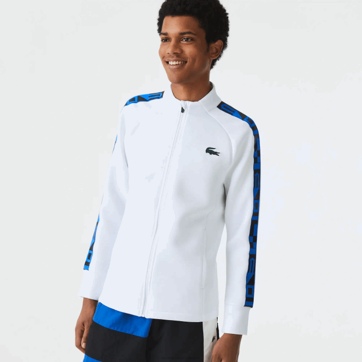 hombres Lacoste 6F241052 blanco 001 sudadera sport estampada con cremallera