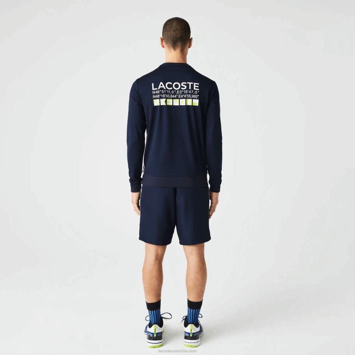hombres Lacoste 6F241055 azul marino 166 sudadera de tenis con estampado deportivo