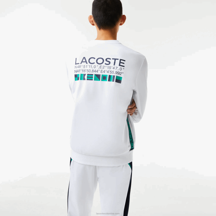 hombres Lacoste 6F241056 blanco 001 sudadera de tenis con estampado deportivo