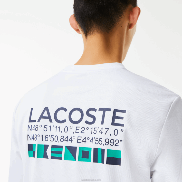 hombres Lacoste 6F241056 blanco 001 sudadera de tenis con estampado deportivo