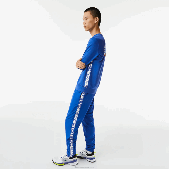 hombres Lacoste 6F241057 azul k1q sudadera de tenis con estampado deportivo