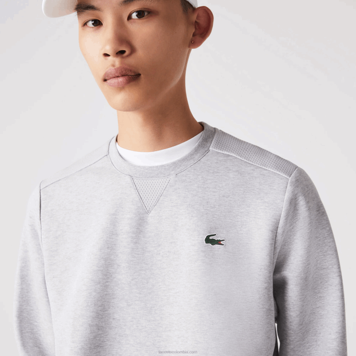 hombres Lacoste 6F241062 chino gris claro 9ya sudadera con paneles de malla deportiva