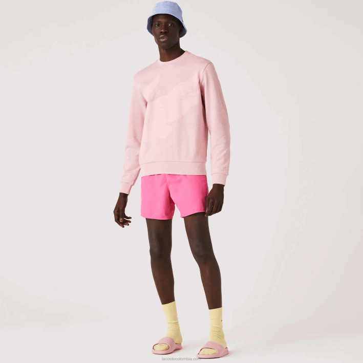 hombres Lacoste 6F241074 rosa sudadera de felpa con cuello redondo y estampado de algodón orgánico