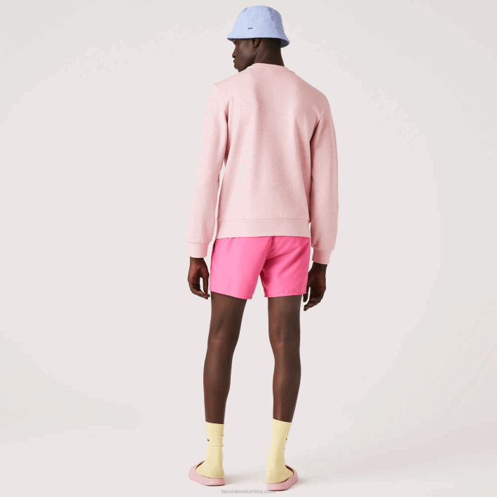 hombres Lacoste 6F241074 rosa sudadera de felpa con cuello redondo y estampado de algodón orgánico