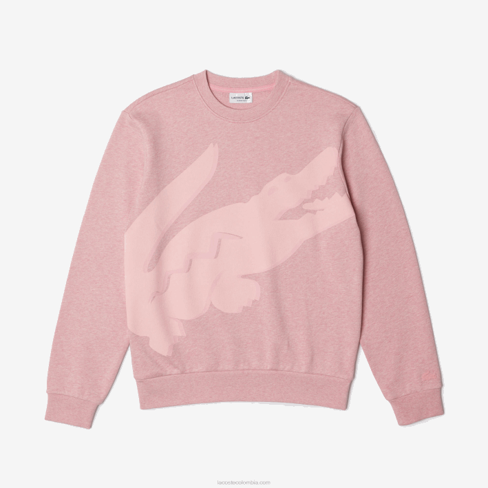 hombres Lacoste 6F241074 rosa sudadera de felpa con cuello redondo y estampado de algodón orgánico
