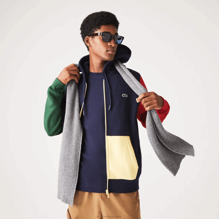 hombres Lacoste 6F241080 azul marino verde rojo amarillo my2 sudadera con cremallera y capucha de corte clásico
