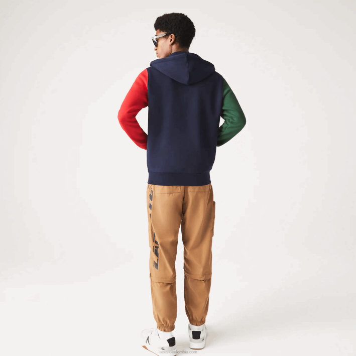hombres Lacoste 6F241080 azul marino verde rojo amarillo my2 sudadera con cremallera y capucha de corte clásico