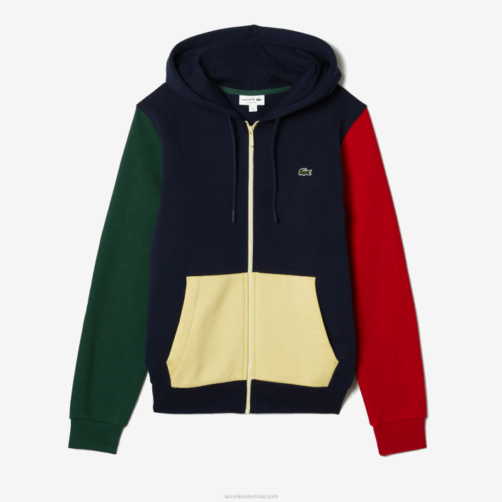 hombres Lacoste 6F241080 azul marino verde rojo amarillo my2 sudadera con cremallera y capucha de corte clásico